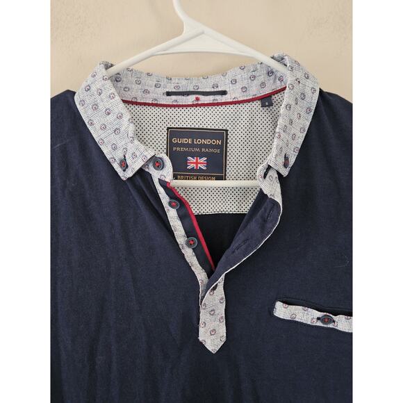 Guide London Men's Small Polo Shirt Navy Blue Collar - Picture 2 of 5